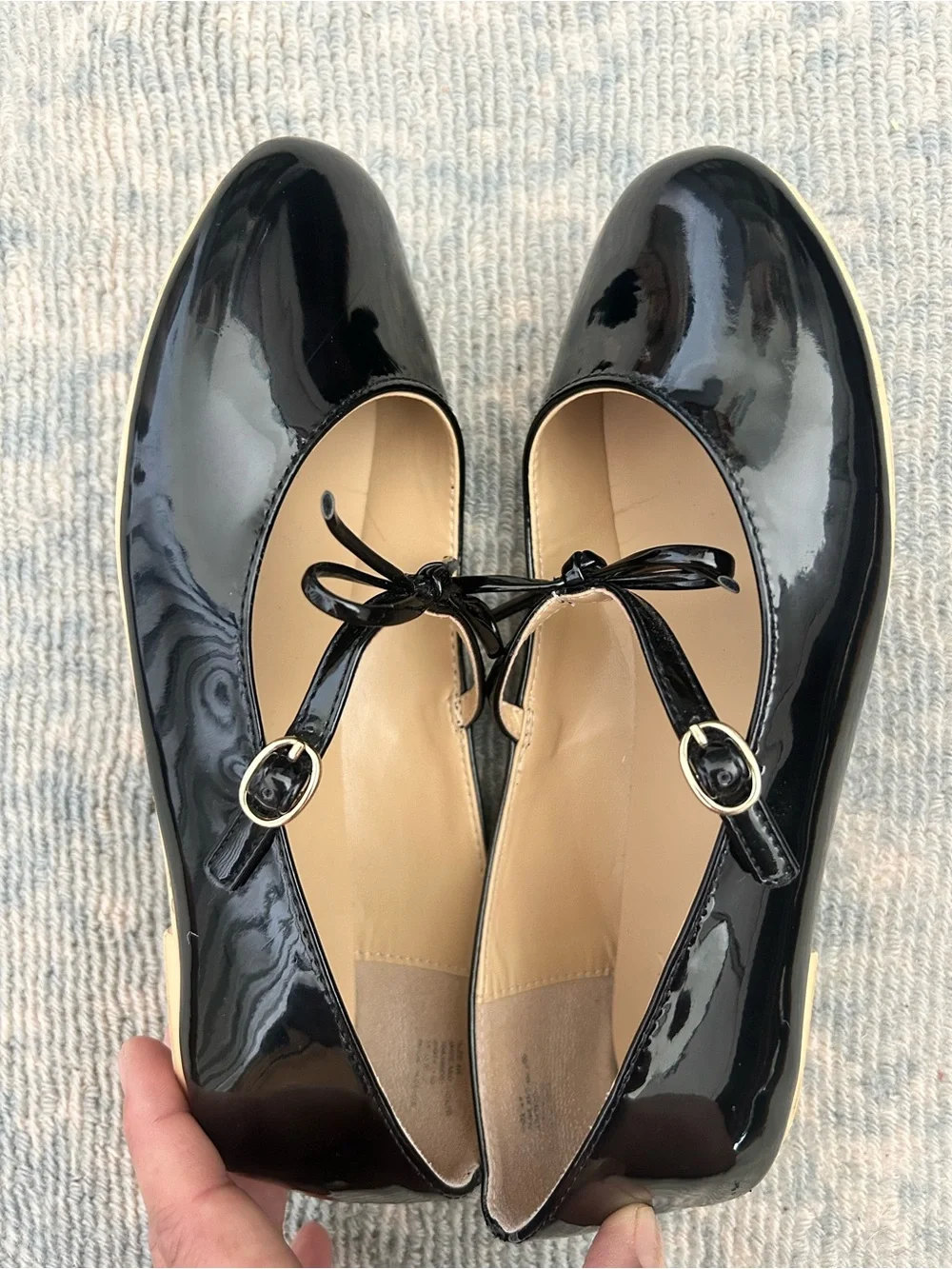 Janie and Jack Black Patent Bow Ballet Flats -  Mary Jane Style - size 4